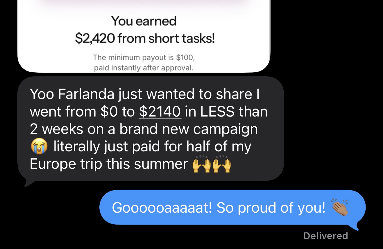 $2,420 payout from a brand in 2 weeks 💰